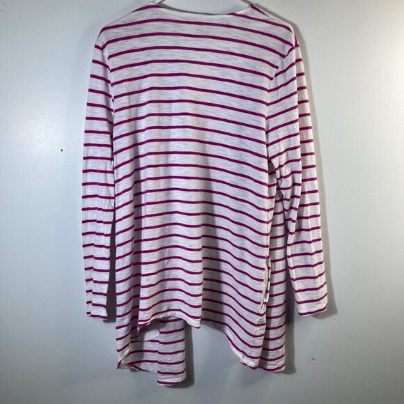 Womens Chicos The Ultimate Tee Striped Open Front Cardigan Pink White L - Picture 2 of 8